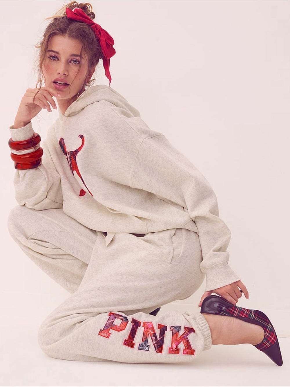 Victoria’s Secret PINK x LoveShackFancy Sweatpants Medium NWT Sequin Logo Cozy